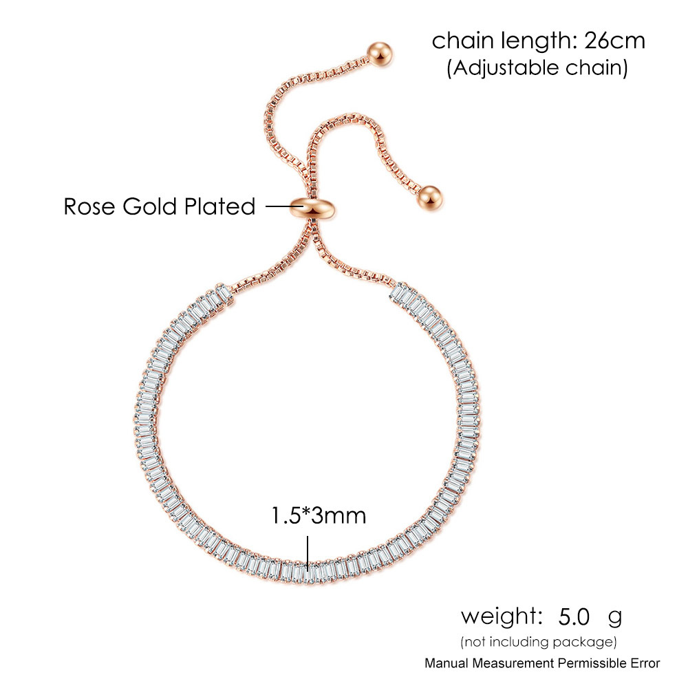 Fashion Rectangular Zircon Single Row Full Diamond Adjustable Crystal Bracelet For Women