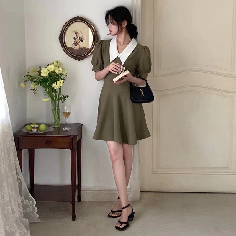 Contrast Lapel A-Line Dress