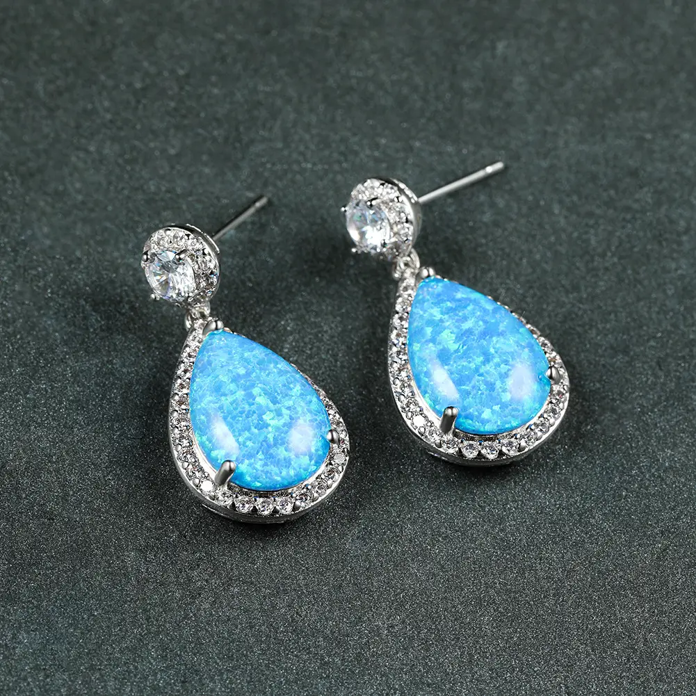Platinum Opal Water Drop Earrings Temperament Wild