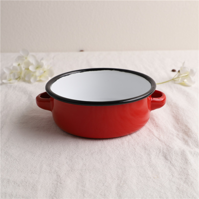 Title 6, Thicken Colored Double Ear Enamel Bowl Tableware