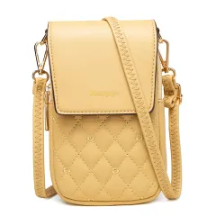 Plaid Sewing Design Mobile Phone Bags For Women Simple Buckle Multifunctional Crossbody Shoulder Bag - Yellow - View 1