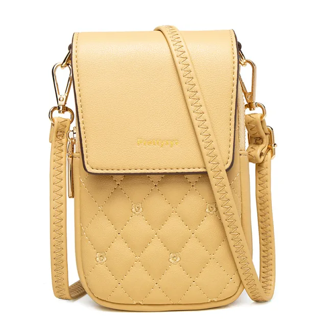 Plaid Sewing Design Mobile Phone Bags For Women Simple Buckle Multifunctional Crossbody Shoulder Bag Yellow - Shop at LoveMi
