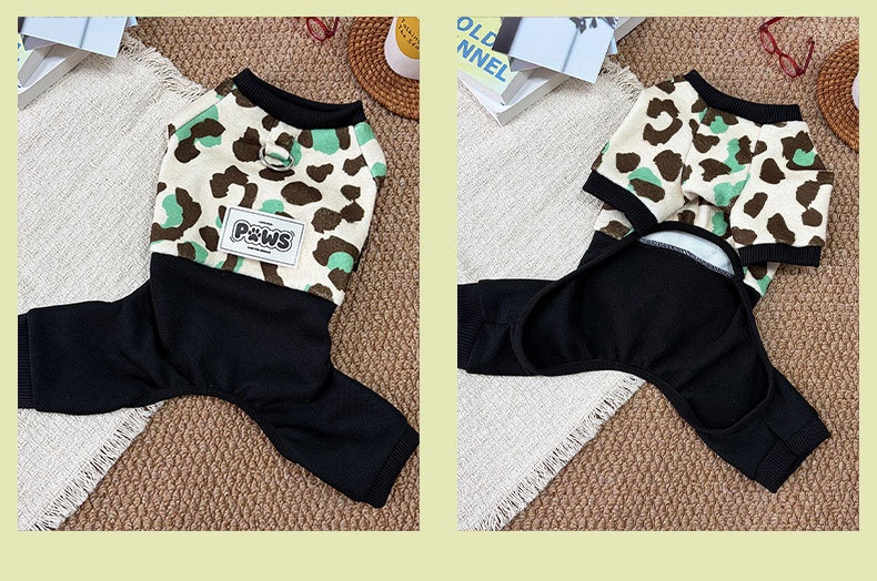 Thickened Four-Leg Full-Body Winter Warm Leopard Print Dog Jumpsuit