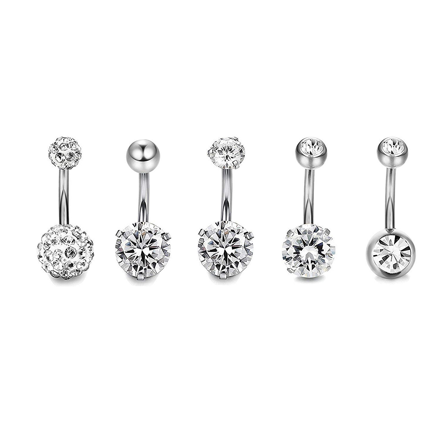 Stainless Steel Zircon Rose Gold Belly Button Ring Set