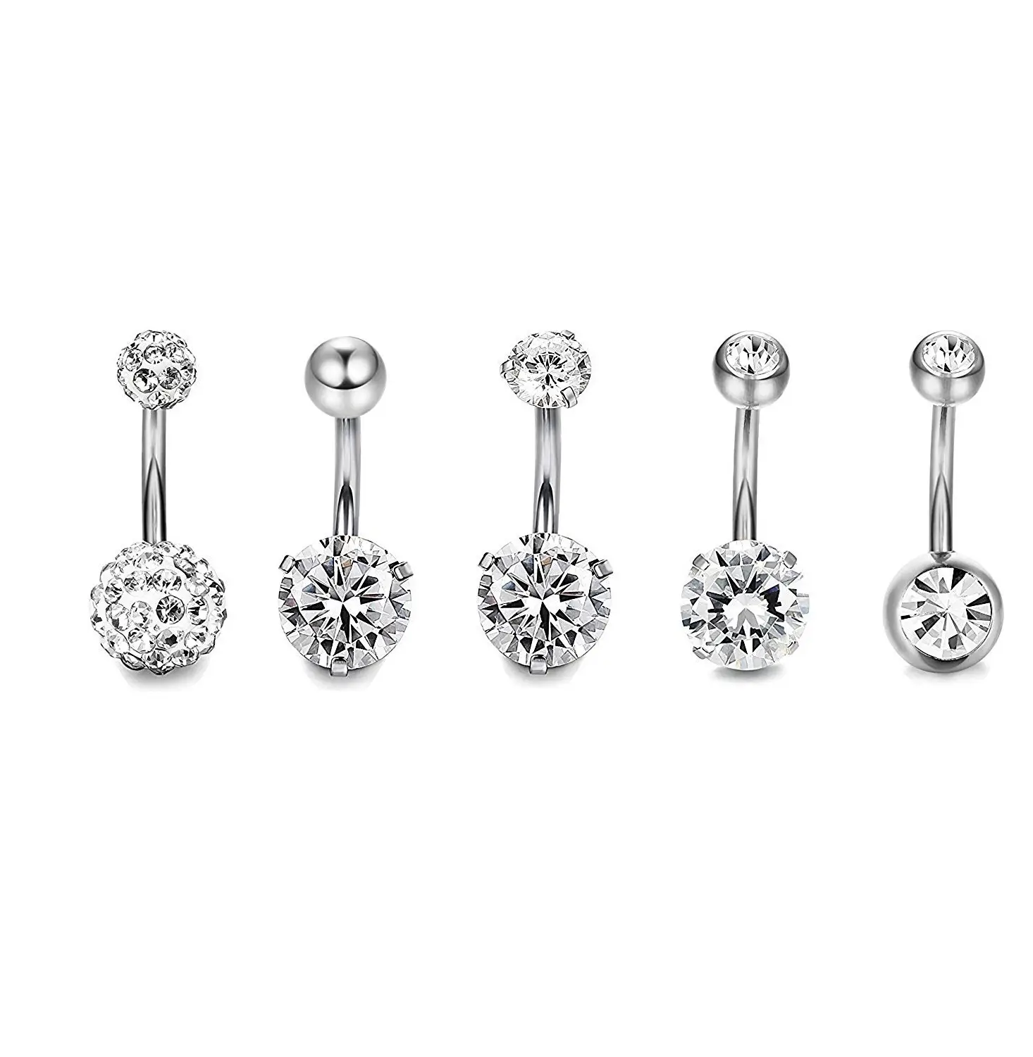 Stainless Steel Zircon Rose Gold Belly Button Ring Set