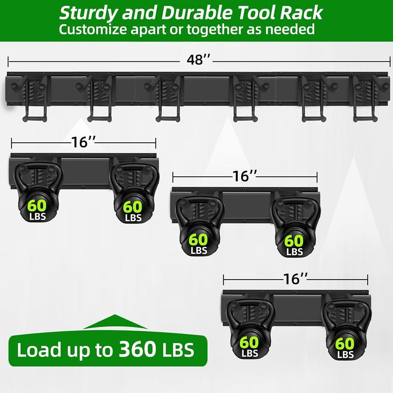 3x Garage Garden Tool Holder Storage Rack Shed Wall Mounted Organiser Long Hooks — image 8