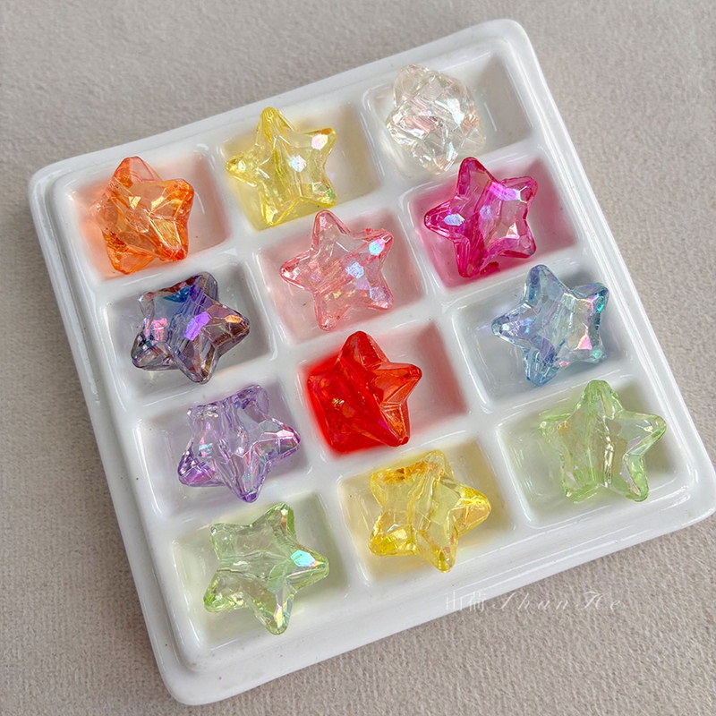 Iridescent Star Acrylic Beads, Transparent AB Coated Five-Pointed Star Charms With Straight Hole For DIY Jewelry Making, Bracelets, Necklaces & Keychains, Mixed Color Spacer Beads