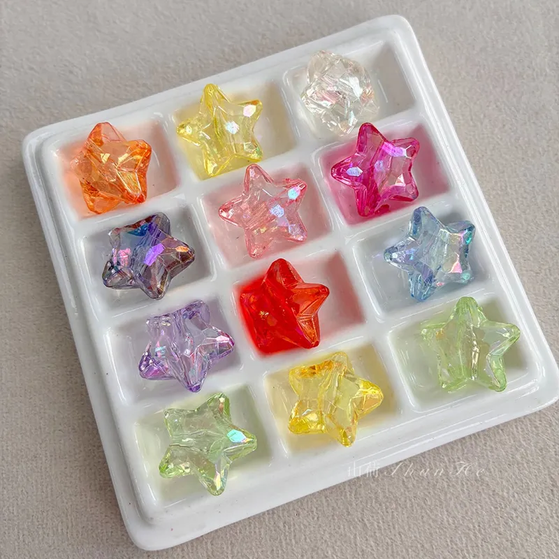 Iridescent Star Acrylic Beads, Transparent AB Coated