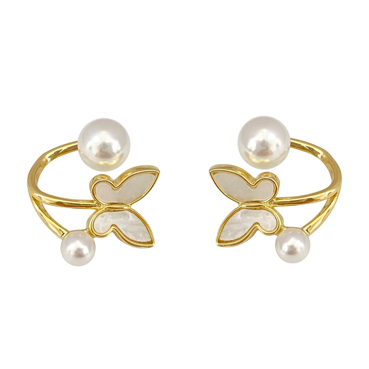 Title 5, S925 Silver Needle Butterfly Pearl Earrings