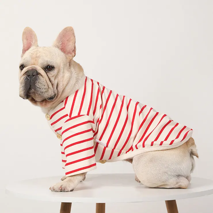 Dog Striped Cotton V-Neck Pet Warm Bottoming Shirt