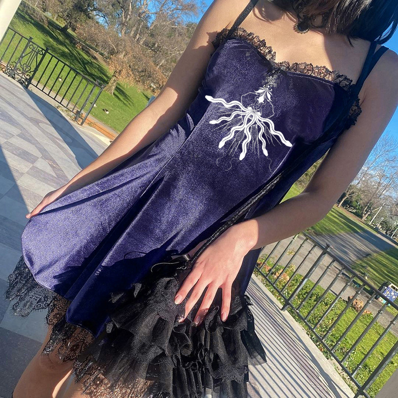 Lace Hollow Embroidery Sling Dress Women