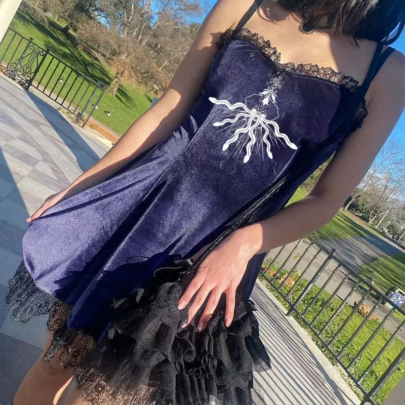 Lace Hollow Embroidery Sling Dress Women