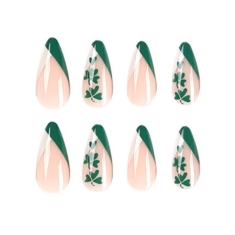 24 PCS Clover Nail Art, Length Long Water Pipe Fake Nails, Had Nail Tips False N