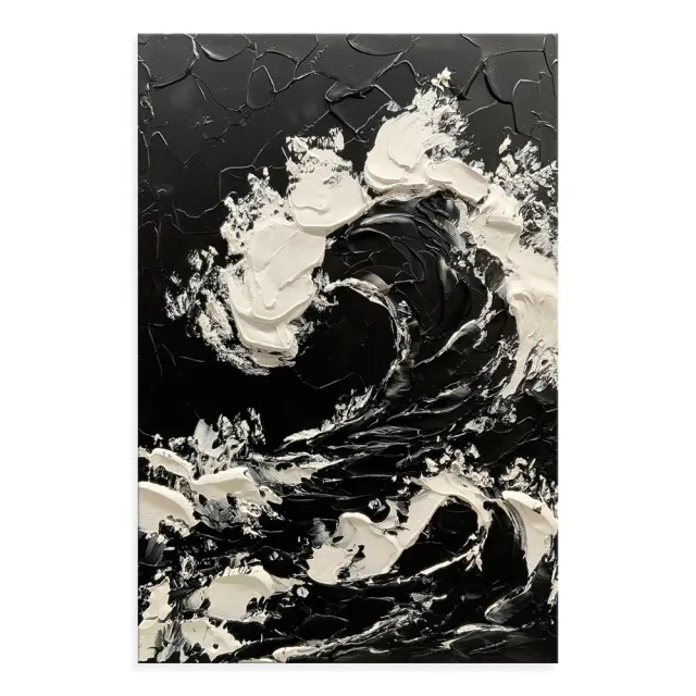 Large Size Contemporary Hand painted Black White Sea Waves Abstract Picture Textured Oil Paintings On Canvas Bedroom Home Decoration Unframed Wit... Without Inner Frame - Shop at LoveMi