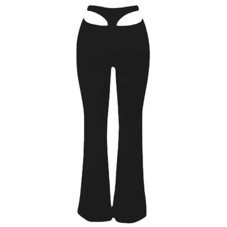 Women's T Line Cutout Wide Leg Stretch Slim Pants Black - Shop at LoveMi