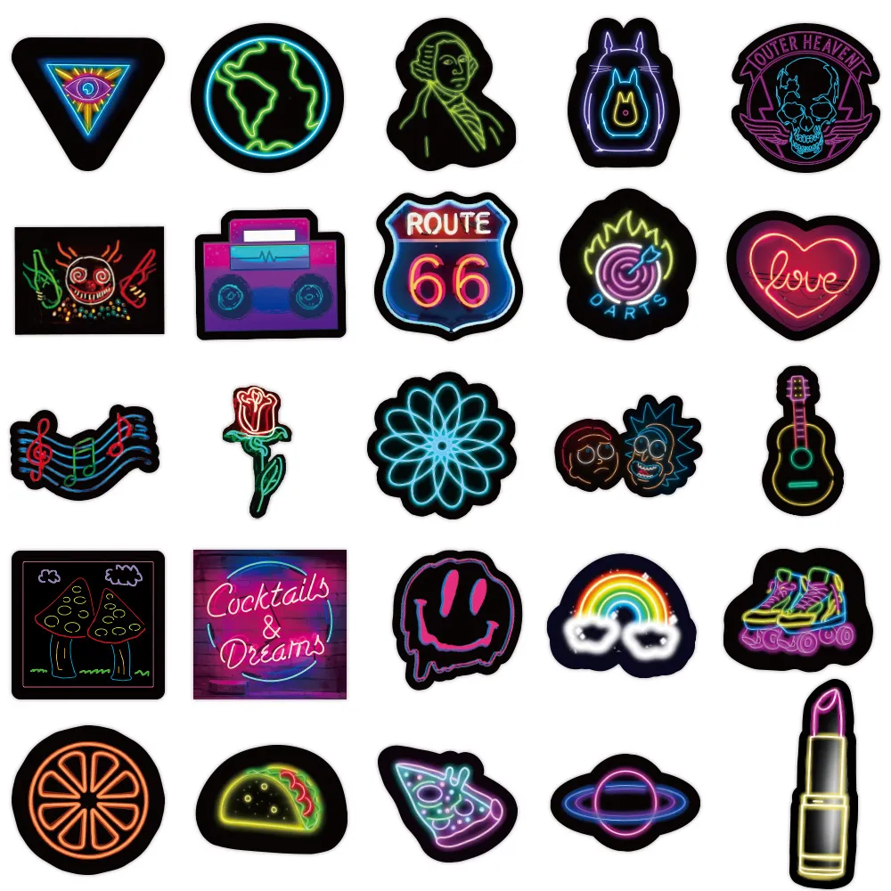 50 Neon Graffiti Stickers Decorative Waterproof Stickers – image 4