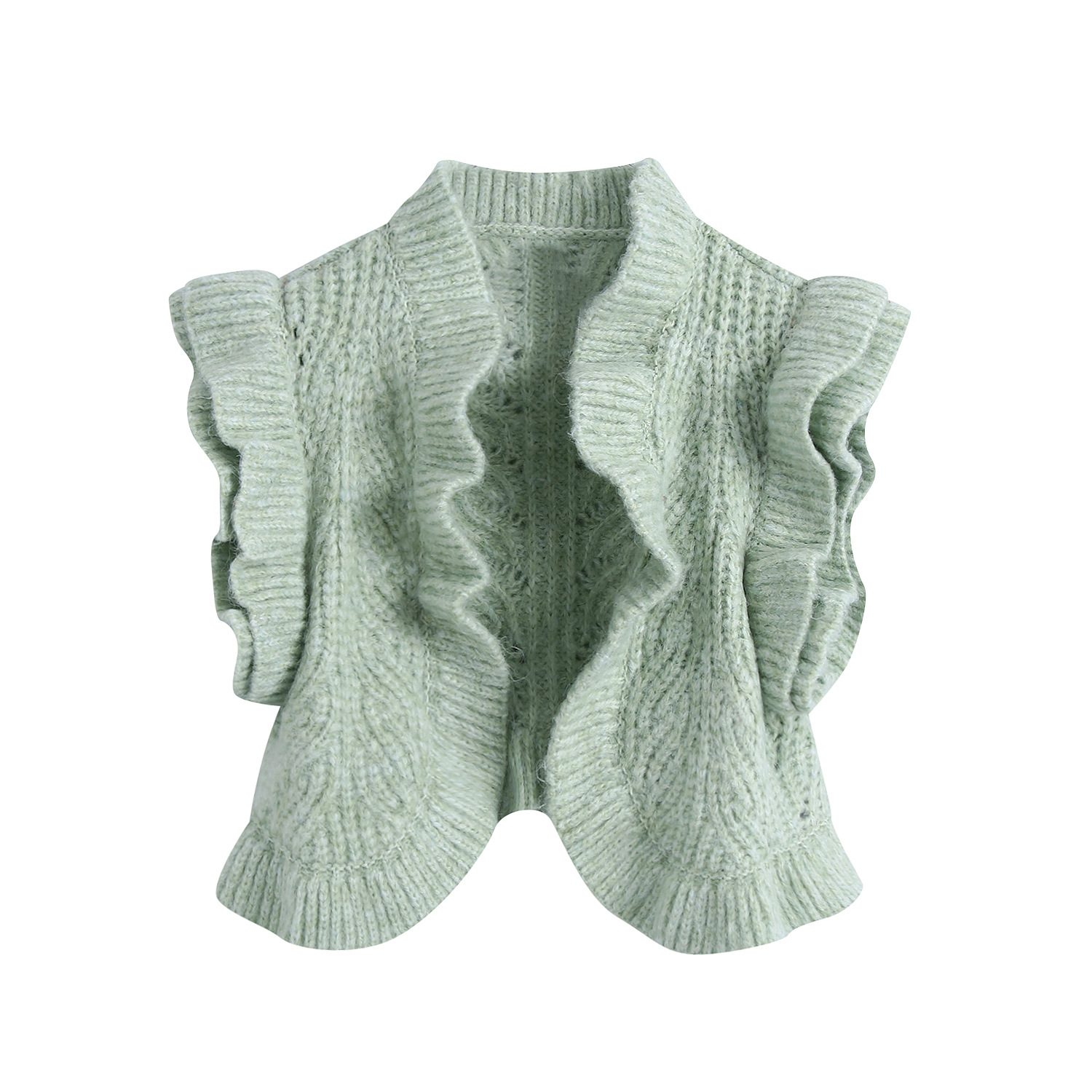 Title 2, Short Knit Cardigan With Ruffled Sleeves