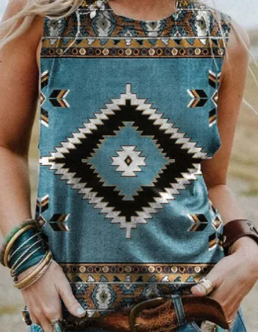 Retro Print Round Neck Short Sleeve Women's T shirt J4Color - Shop at LoveMi