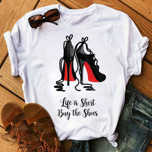 Women's T shirt Short Sleeve Fashion Trend High Heels B - Shop at LoveMi