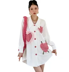 Loose And Slim Mid-length Shirt Skirt - White - View 1