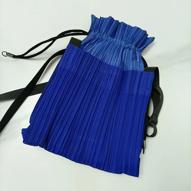 Simple Pleated Colorblock Drawstring Shoulder Bag Blue - Shop at LoveMi