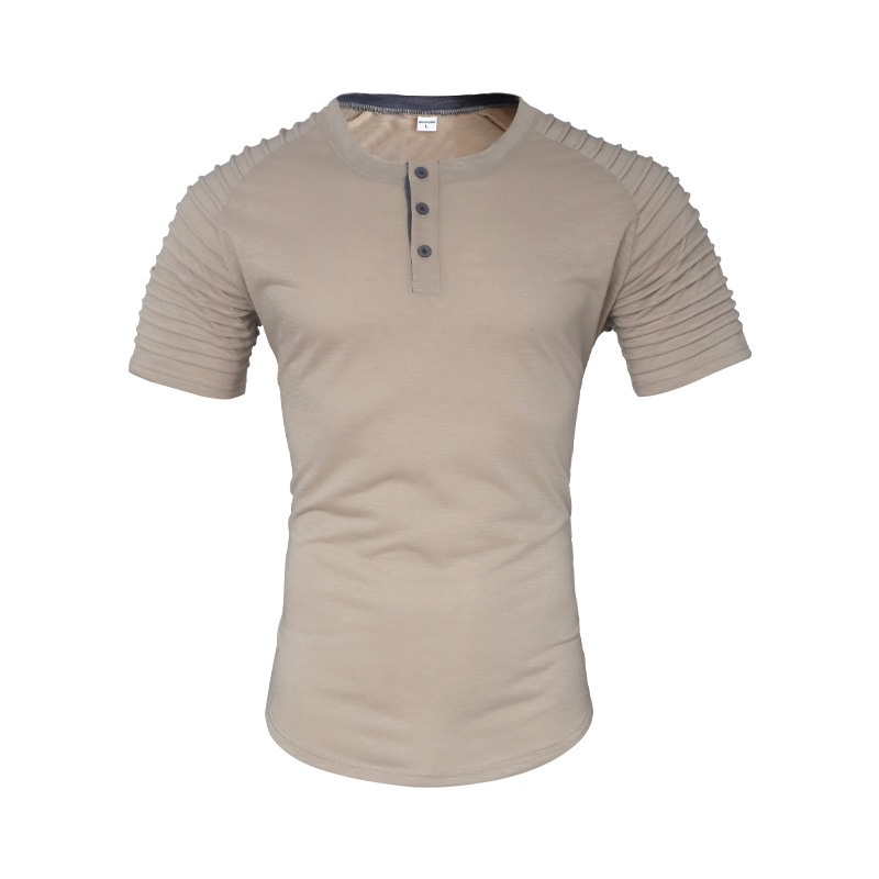 Title 7, Button-Neck Kurzarm Hemd für Herren mit Falten,...