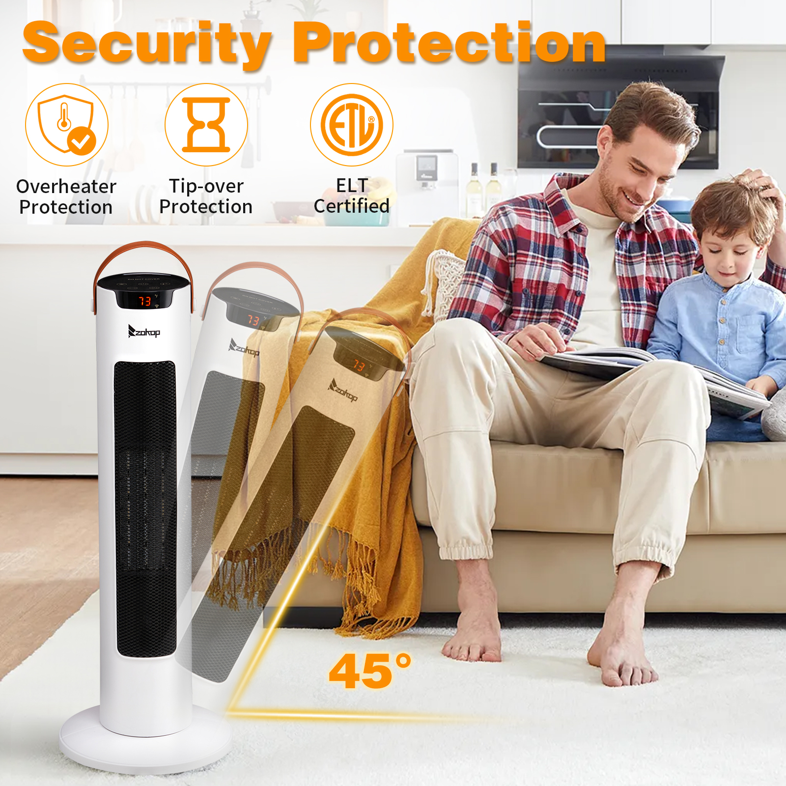 24Inch Tower Space Heater, 1500W Smart Electric Heater With Thermostat, WiFi APP & Remote Control, 60 Degrees Oscillation, 9H Timer, For Indoor Bedroom Office Home, White