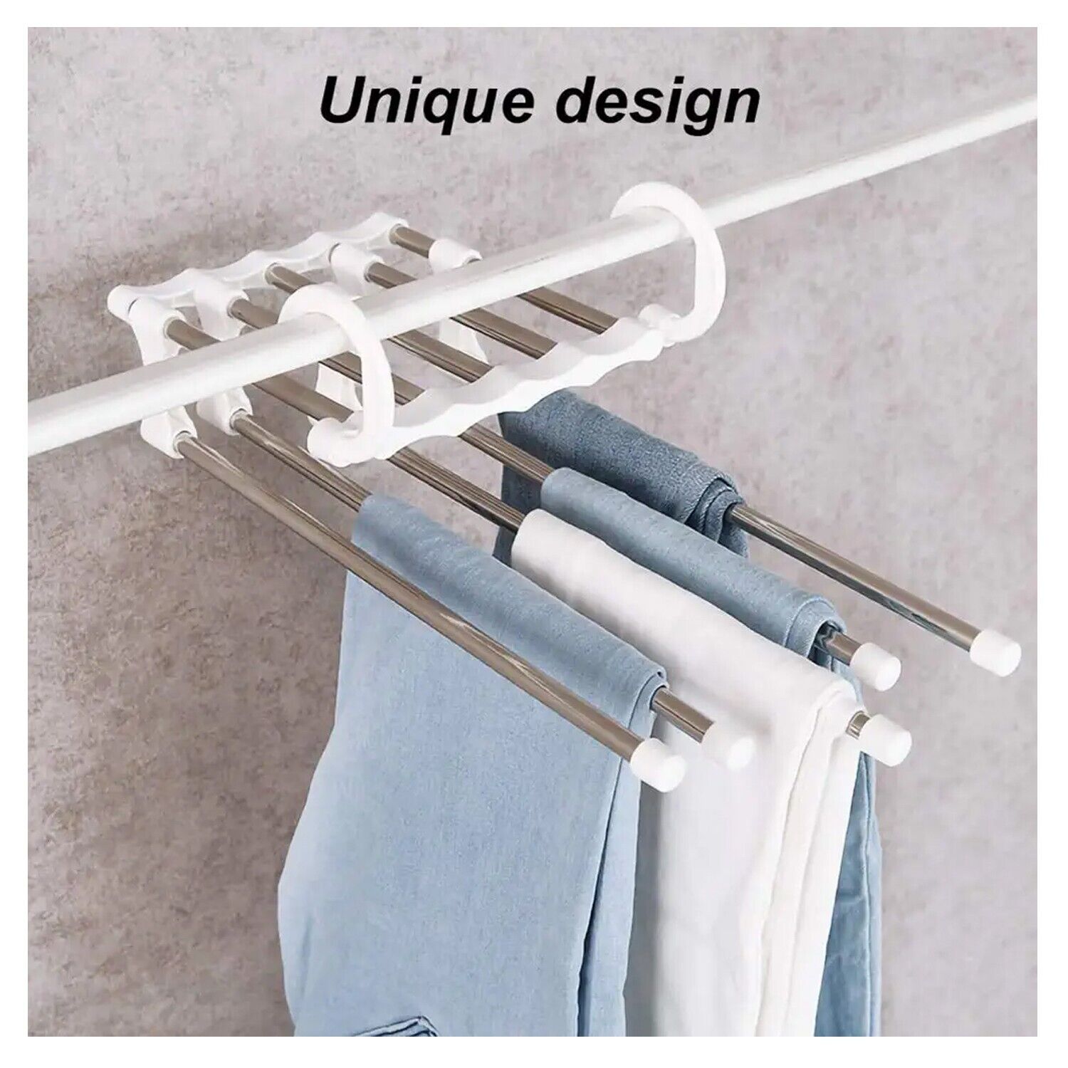 Magic Metal Hanger Closet Space Saver Organizer shipping inside the US USPS First Class Package handling 2 Day Handling 2-5 Day Shipping 5 in1 Multi-functional Pants Rack Shelves Stainless Steel Wardrobe Magic Hanger by KT Deals RANDOM COLOR WHITE/BLACK S