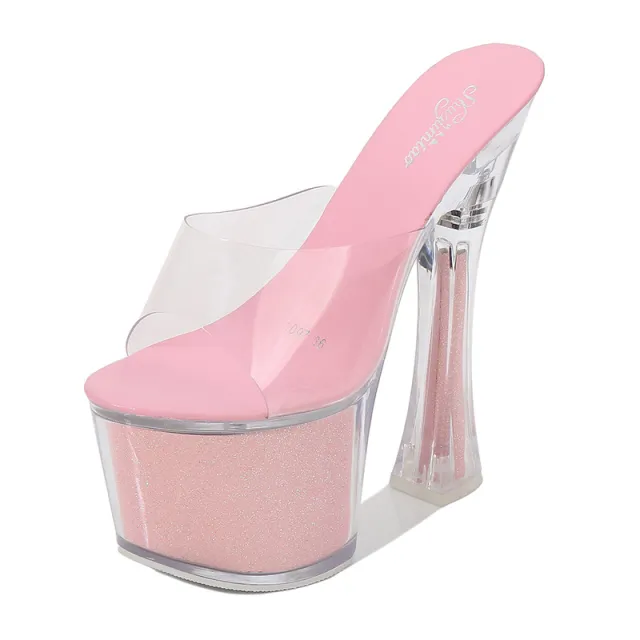 High Heeled Shoes Gradual Fishmouth Waterproof Platform Pink - Shop at LoveMi