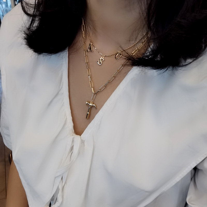 Stacked English Alphabet Small Hammer Necklace High Sense Of Luxury Light Luxury Clavicle Chain