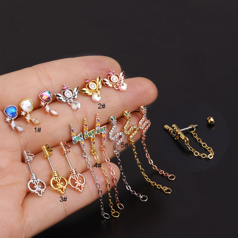 Fashion Piercing Screw Stud Colorful Zircon Earrings