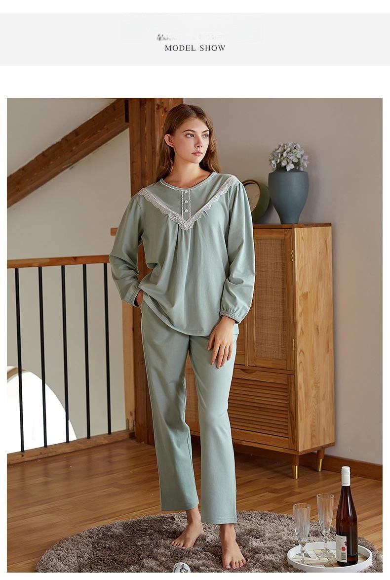 Title 8, Womens Cotton Long-sleeved Pajamas Suit with L...