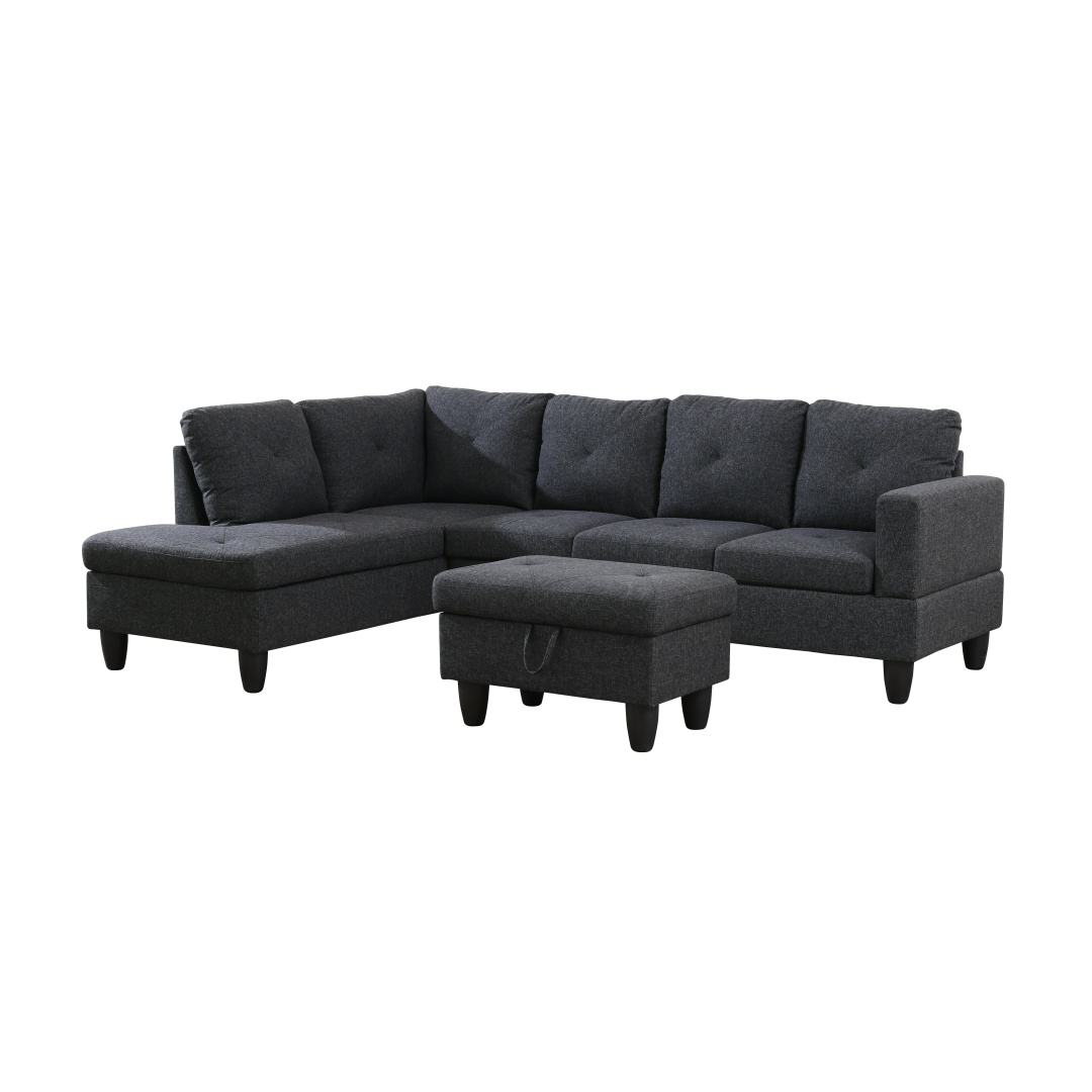 Pickup Only--Black Grey Linen Living Room Sofa Set