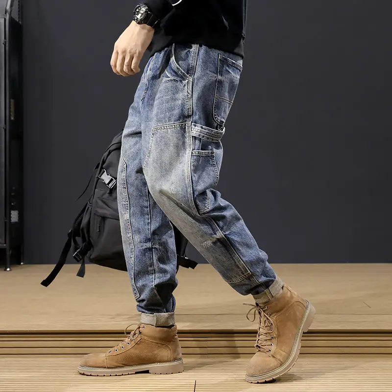 Men's Fall Winter Jeans, Loose Fit, Trendy