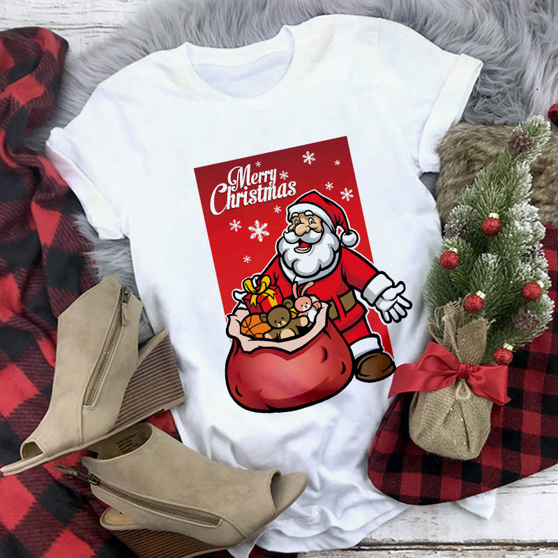 Title 19, Christmas Cute Reindeer Print Short Sleeve T-sh...