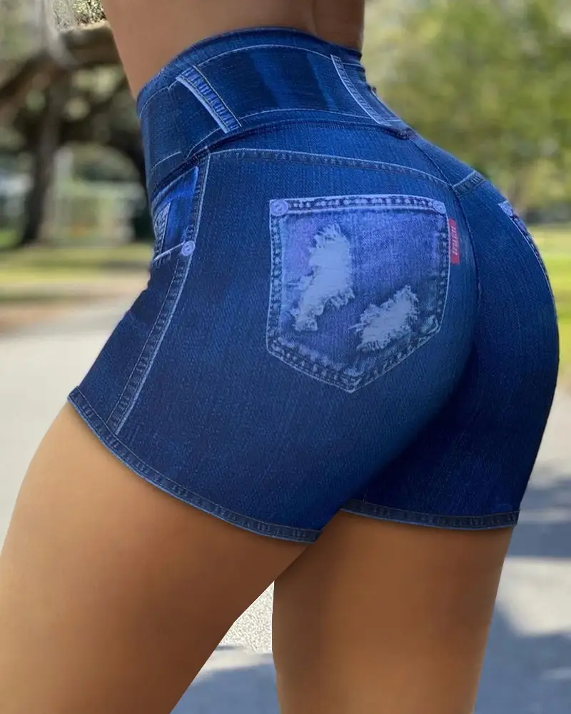 Casual Sports Slim Faux Denim High Waist Shorts