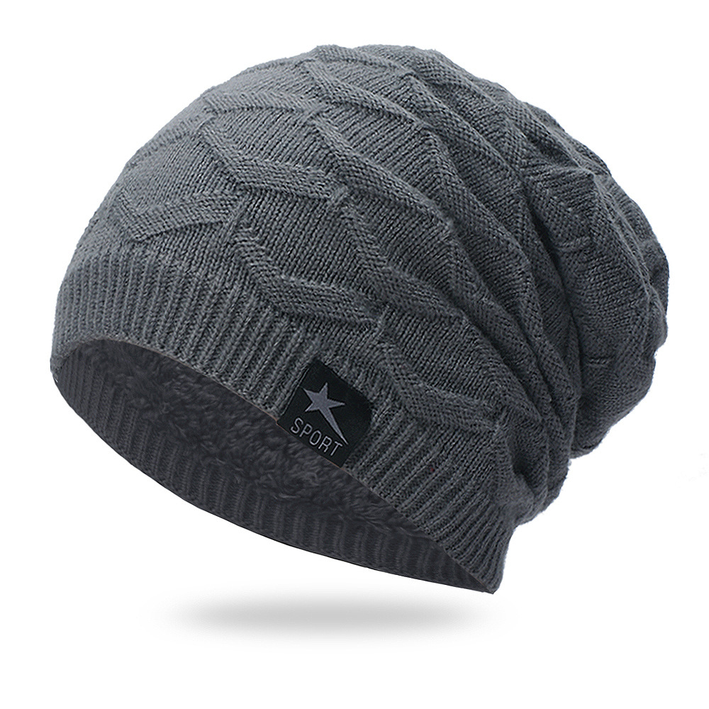 Windproof Hat Solid Color Plus Velvet Knitted Hat
