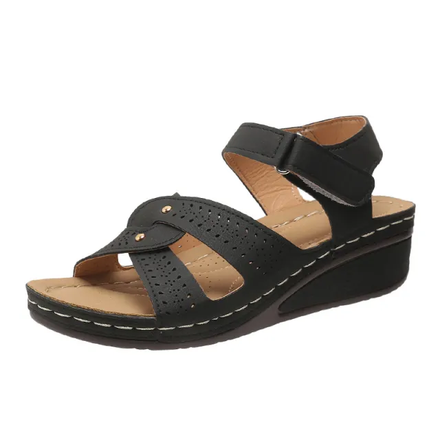 Wedge Heels Sandals Summer Shoes With Velcro Roman Shoes Black - Shop at LoveMi