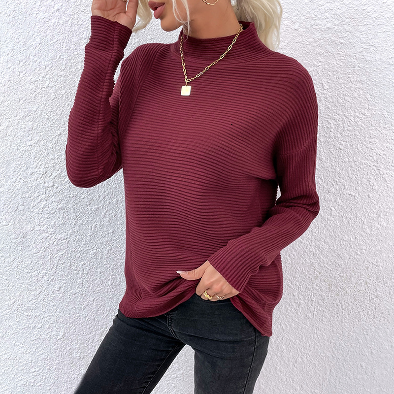 Knit Sweater Amazon New Solid Color High Neck Pit Strip Sweater Women's Top
