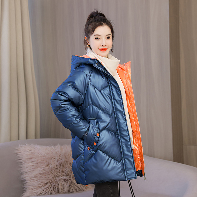 Laser Clothing Bright Face Down Cotton Jacket Women's Mid-length