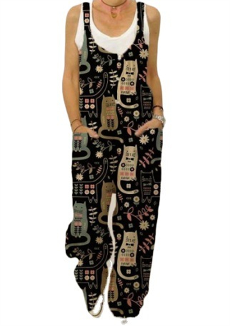Women's Animal Floral Botanical Print Casual Sleeveless Loose Jumpsuit - Image 11