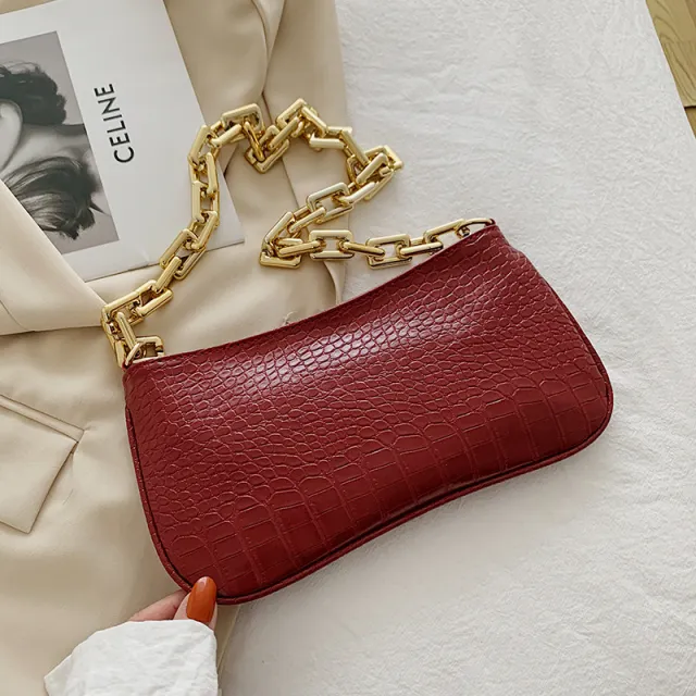 New Style Hand carry Personality Fashion Patent Leather Armpit Baguette Small Shoulder Bag Red - Shop at LoveMi