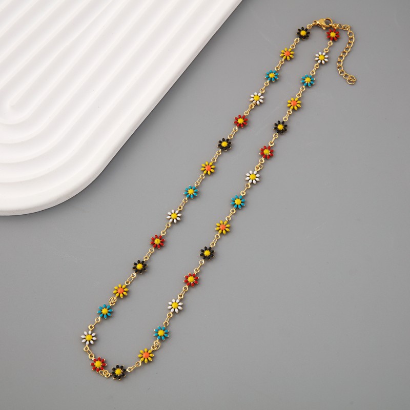 Stainless Steel Ornament Temperament Colorful Oil Necklace Little Daisy Necklace