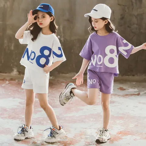 Loose Children's Wear Girl Short-sleeved Big Kids Sports Two-piece
