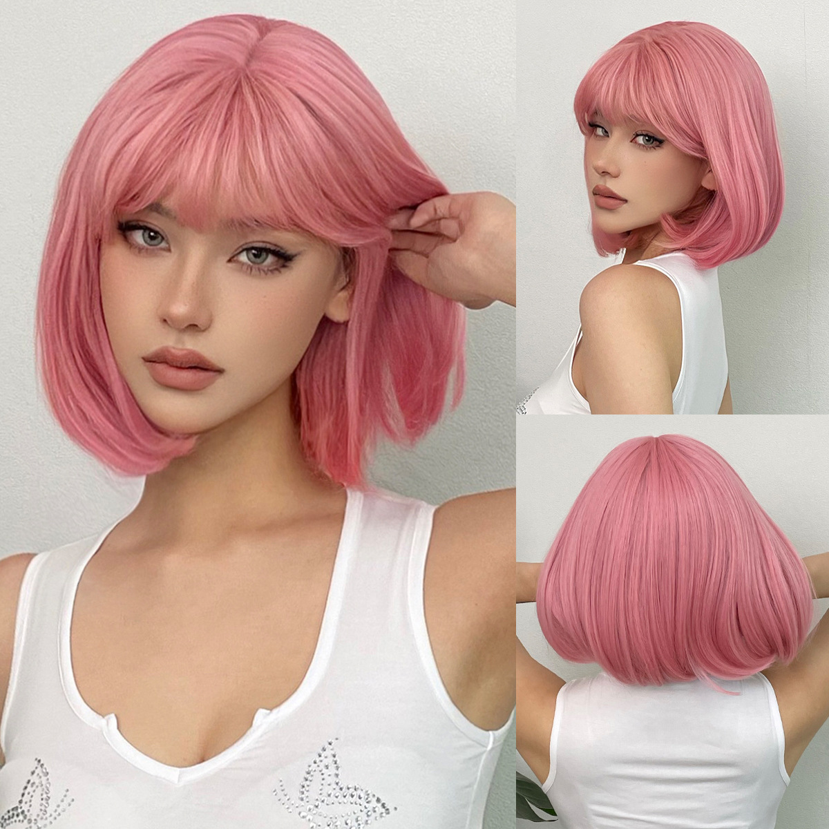 Title 3, Sweet Wig Pink Bangs Short Straight Hair