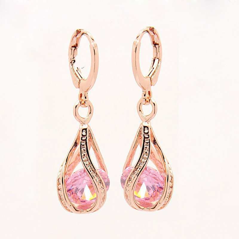 Fashionable Cubic Zircon Stone Waterdrop Cutout Dangle Hinged Earrings - Picture 9 of 11