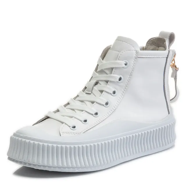 Double Zipper Ankle Boots With Increased Fat And Soft Sole High top Shoes White - Shop at LoveMi