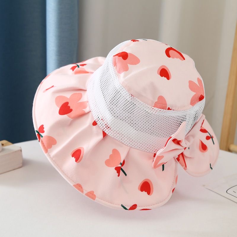 Children's Fun Printed Bowknot Decorative Patchwork Net Fabric Breathable And Cool Sweet Fisherman Hat Suitable For Outdoor Travel