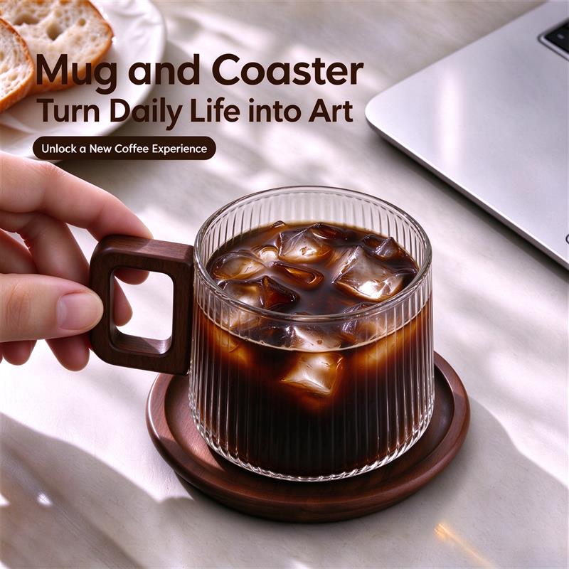 300ml Clear Textured Glass Coffee Mug With Square Handle