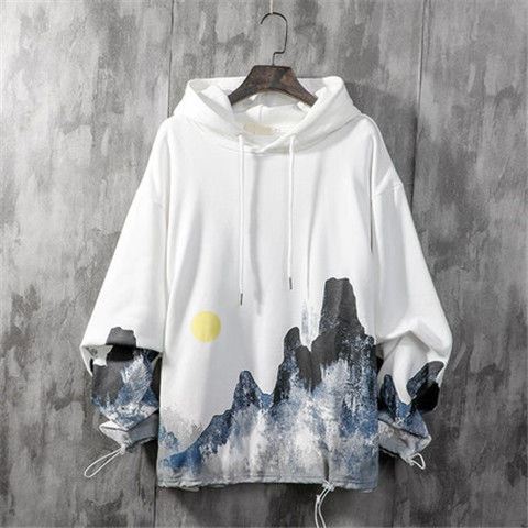 Loose Student Hooded Gradient Print Jacket Men's